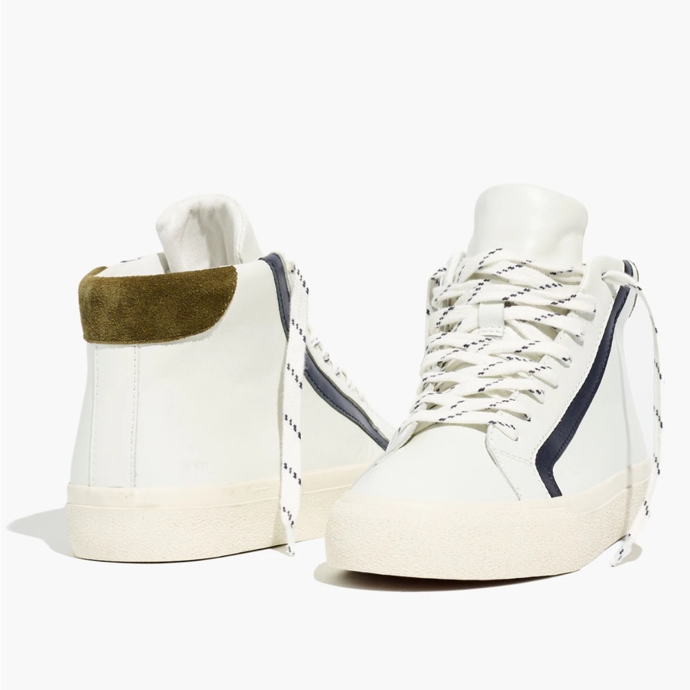 Madewell White High-Top Sneakers with Olive Accent and Navy Stripe